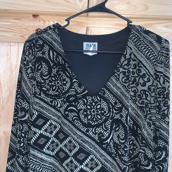 R & M Richards v-neck printed beaded fringe shirt size L - Picture 2 of 4